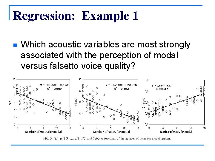 Regression: Example 1 n Which acoustic variables are most strongly associated with the perception