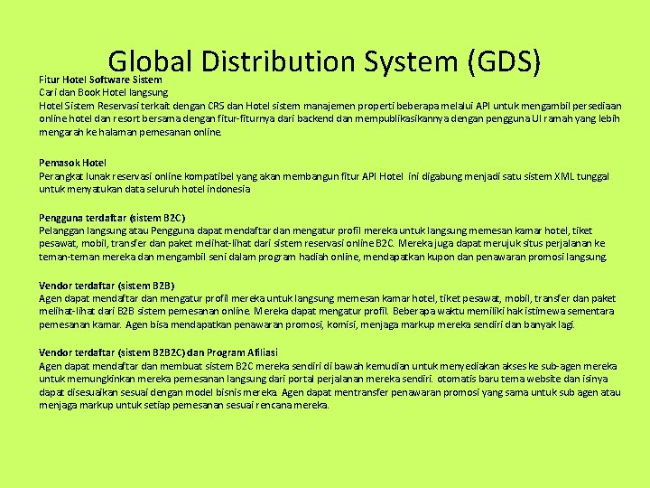 Global Distribution System (GDS) Fitur Hotel Software Sistem Cari dan Book Hotel langsung Hotel