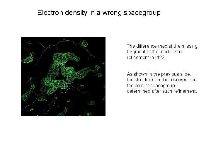 Electron density in a wrong spacegroup The difference map at the missing fragment of