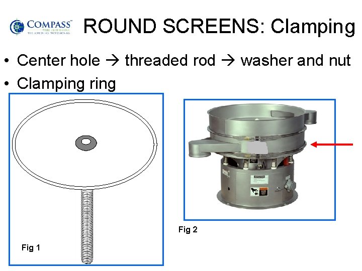 ROUND SCREENS: Clamping • Center hole threaded rod washer and nut • Clamping ring