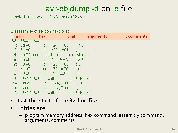 avr-objdump -d on. o file simple_blink. cpp. o: file format elf 32 -avr Disassembly