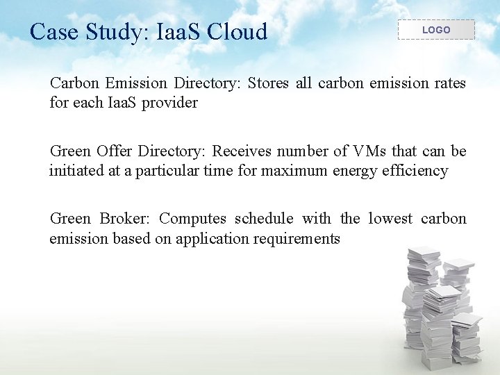 Case Study: Iaa. S Cloud LOGO Carbon Emission Directory: Stores all carbon emission rates