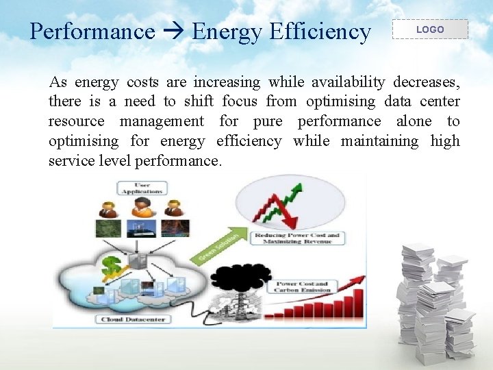 Performance Energy Efficiency LOGO As energy costs are increasing while availability decreases, there is