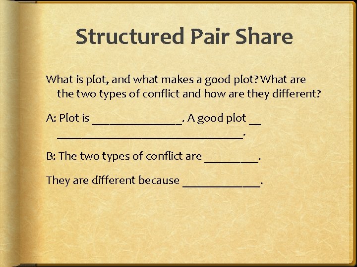 Structured Pair Share What is plot, and what makes a good plot? What are
