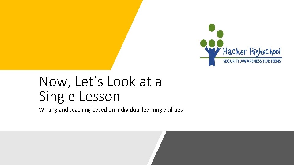 Now, Let’s Look at a Single Lesson Writing and teaching based on individual learning