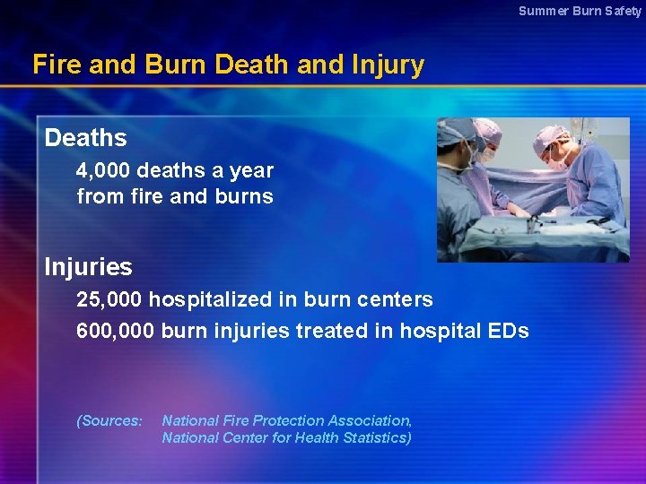 Summer Burn Safety Fire and Burn Death and Injury Deaths 4, 000 deaths a