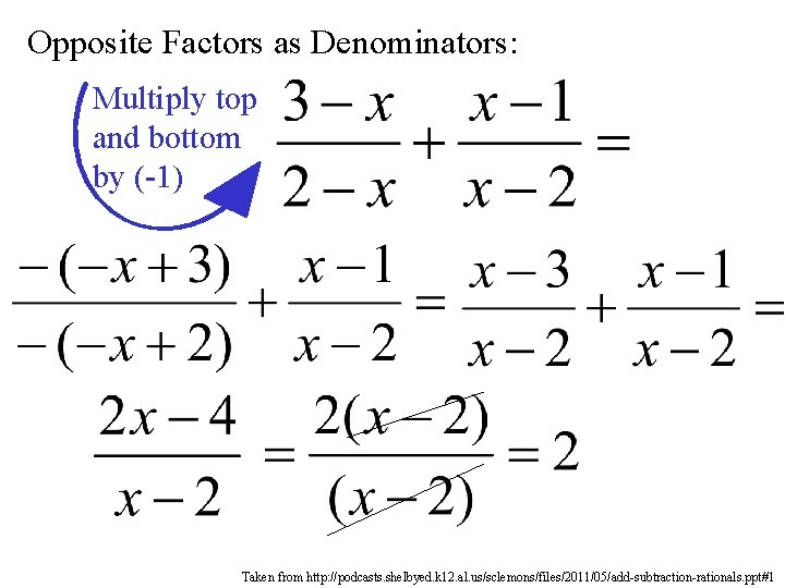Opposite Factors as Denominators: Multiply top and bottom by (-1) Taken from http: //podcasts.