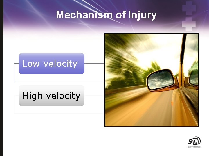 Mechanism of Injury Low velocity High velocity 