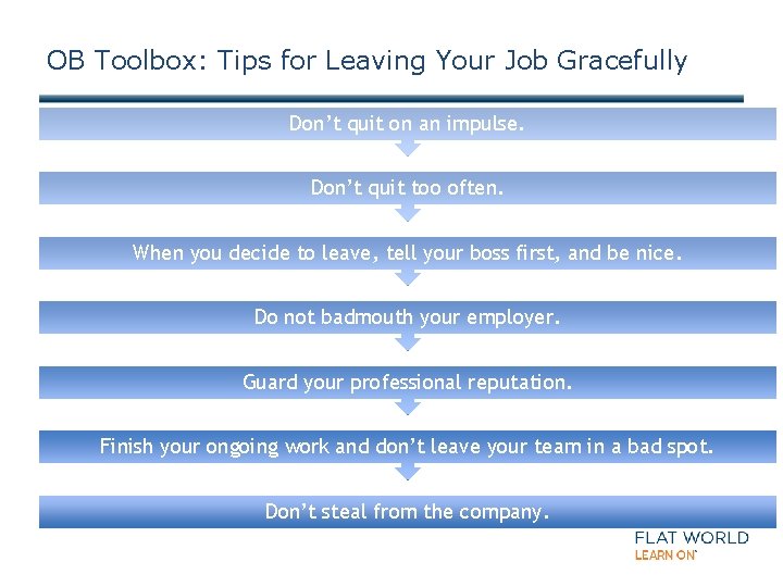 OB Toolbox: Tips for Leaving Your Job Gracefully Don’t quit on an impulse. Don’t