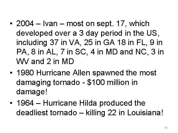  • 2004 – Ivan – most on sept. 17, which developed over a