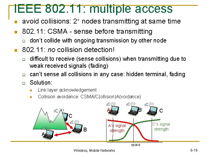 IEEE 802. 11: multiple access n n avoid collisions: 2+ nodes transmitting at same