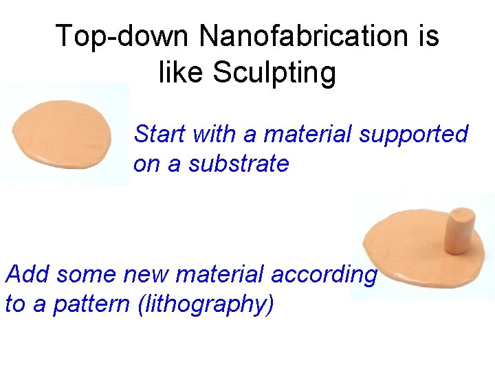 Top-down Nanofabrication is like Sculpting Start with a material supported on a substrate Add