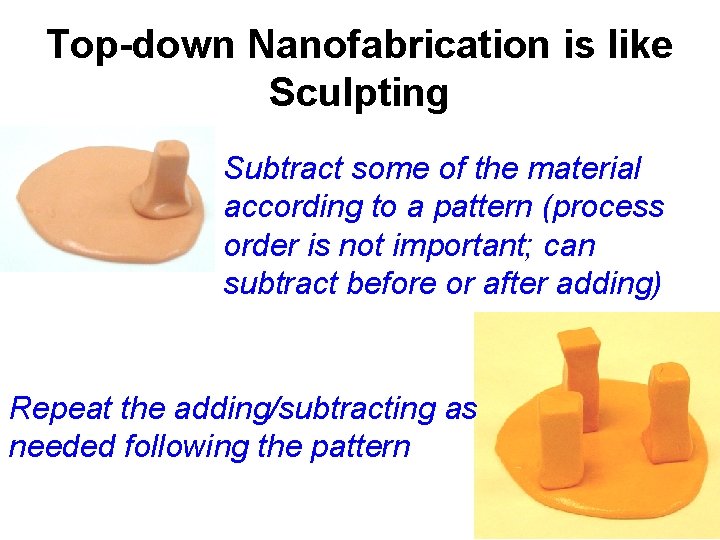 Top-down Nanofabrication is like Sculpting Subtract some of the material according to a pattern