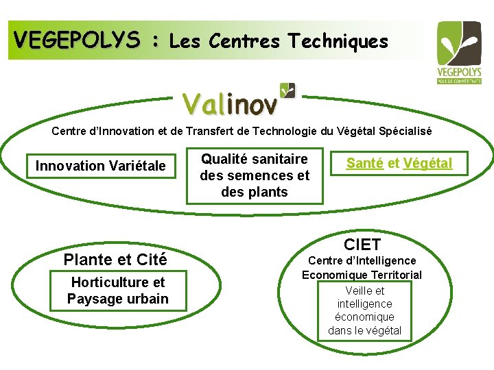 VEGEPOLYS : Les Centres Techniques Valtech Centre d’Innovation et de Transfert de Technologie du