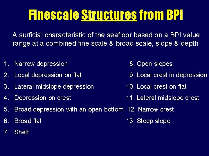 Finescale Structures from BPI A surficial characteristic of the seafloor based on a BPI