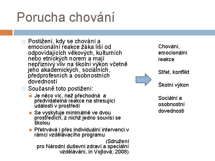 Porucha chování � � Postižení, kdy se chování a emocionální reakce žáka liší od