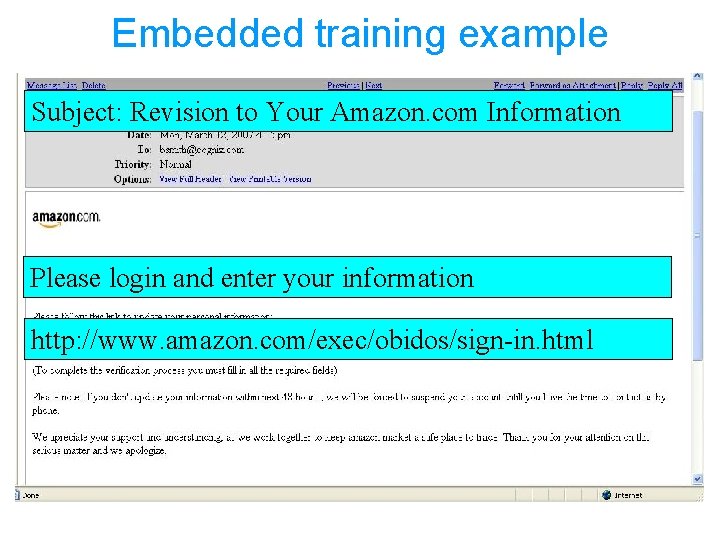 Embedded training example Subject: Revision to Your Amazon. com Information Please login and enter