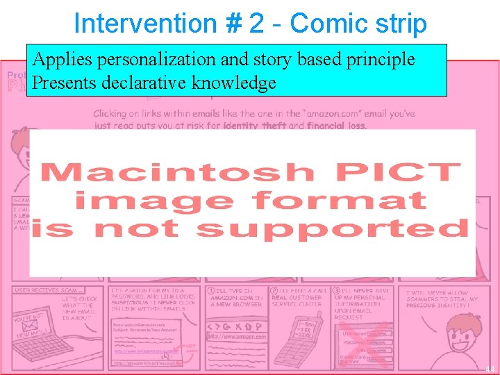 Intervention # 2 - Comic strip Applies personalization and story based principle Presents declarative