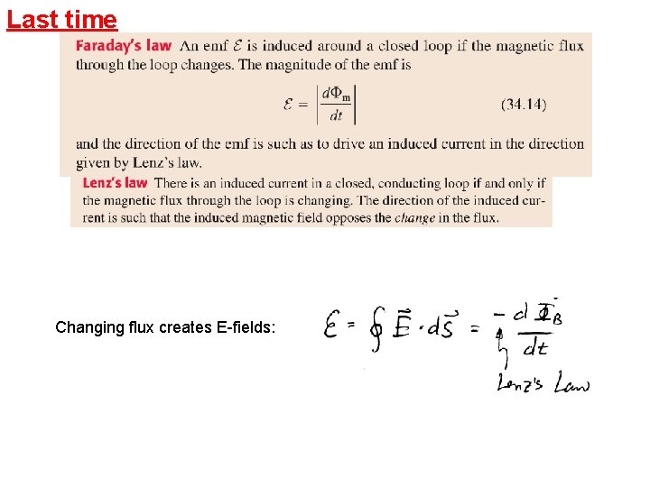 Last time Changing flux creates E-fields: 