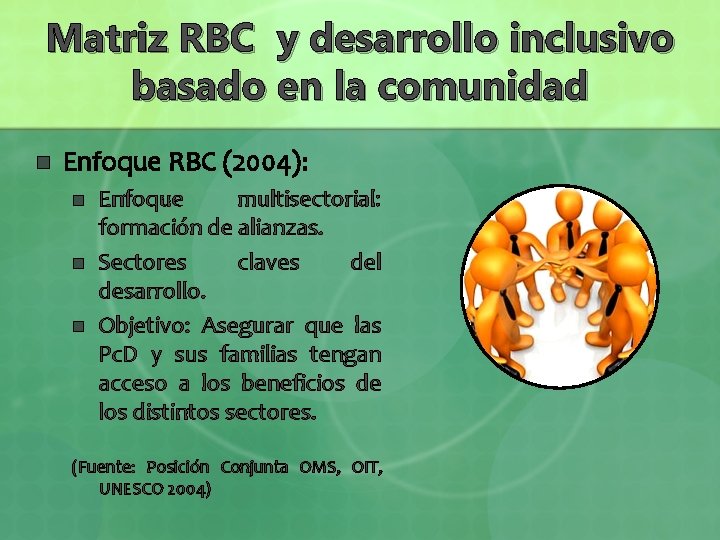 Matriz RBC y desarrollo inclusivo basado en la comunidad n Enfoque RBC (2004): n