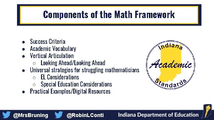 Components of the Math Framework ● Success Criteria ● Academic Vocabulary ● Vertical Articulation Components of the Math Framework ● Success Criteria ● Academic Vocabulary ● Vertical Articulation