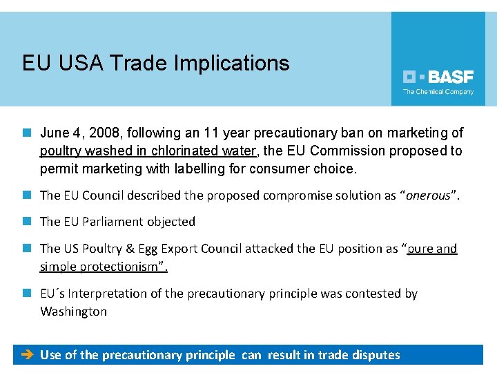EU USA Trade Implications n June 4, 2008, following an 11 year precautionary ban