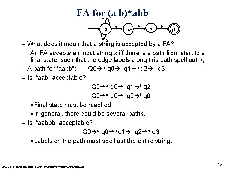 FA for (a|b)*abb a q 0 a q 1 b q 2 b q