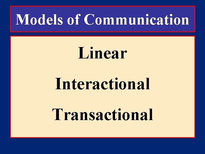 Models of Communication Linear Interactional Transactional 