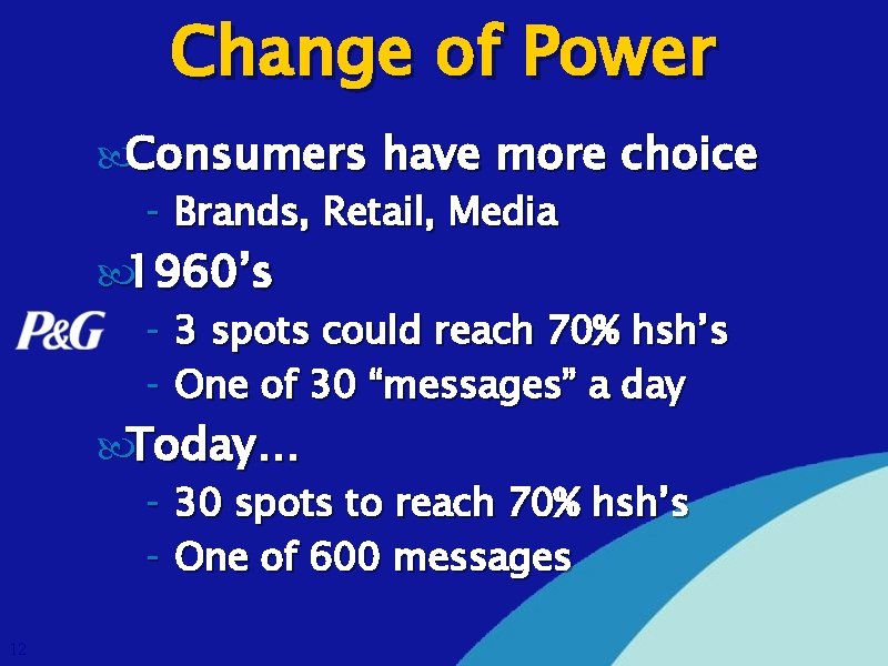 Change of Power Consumers have more choice - Brands, Retail, Media 1960’s - 3