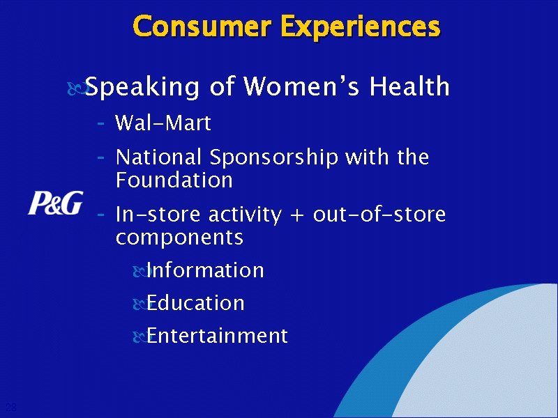 Consumer Experiences Speaking of Women’s Health - Wal-Mart - National Sponsorship with the Foundation