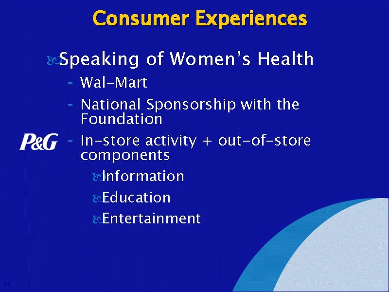 Consumer Experiences Speaking of Women’s Health - Wal-Mart - National Sponsorship with the Foundation