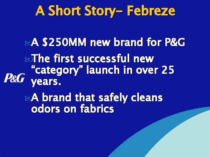 A Short Story- Febreze A $250 MM new brand for P&G The first successful