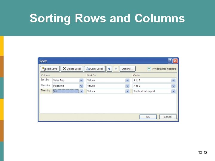 Sorting Rows and Columns T 3 -12 