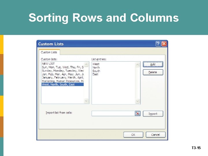 Sorting Rows and Columns T 3 -15 