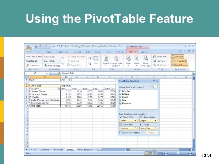 Using the Pivot. Table Feature T 3 -34 