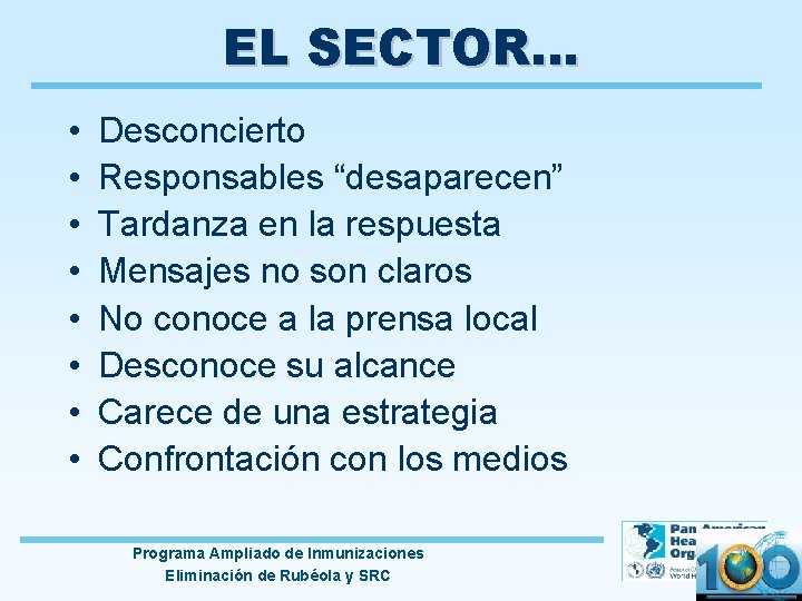 EL SECTOR. . . • • Desconcierto Responsables “desaparecen” Tardanza en la respuesta Mensajes