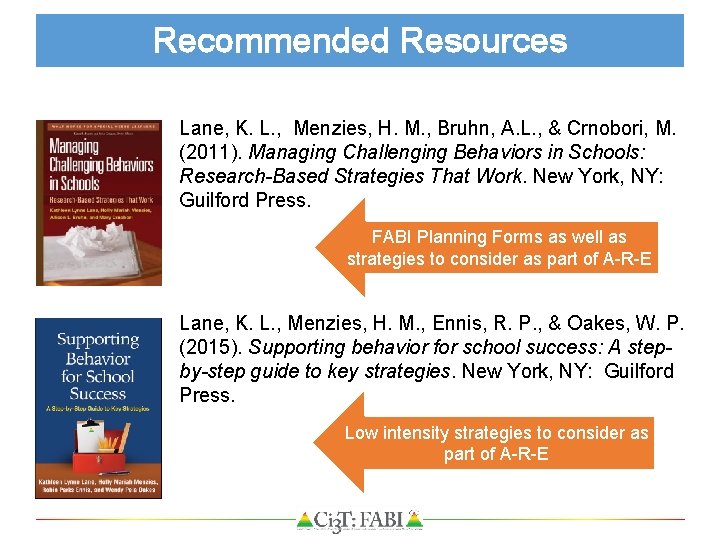Recommended Resources Lane, K. L. , Menzies, H. M. , Bruhn, A. L. ,