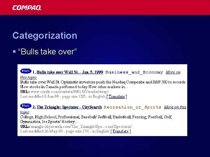 Categorization § “Bulls take over” 