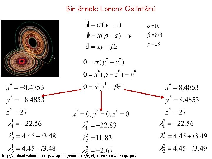 Bir örnek: Lorenz Osilatörü http: //upload. wikimedia. org/wikipedia/commons/e/ef/Lorenz_Ro 28 -200 px. png 