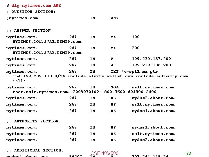 $ dig nytimes. com ANY ; QUESTION SECTION: ; nytimes. com. IN ANY ;