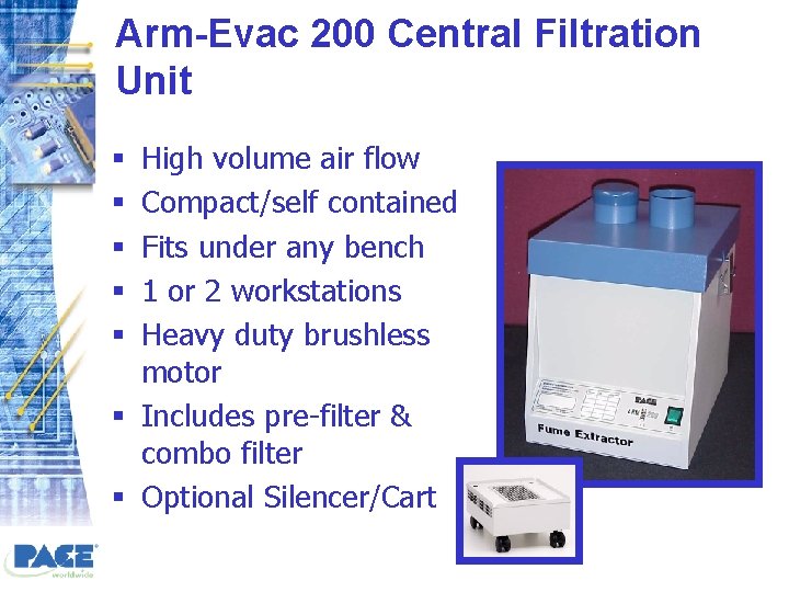 Arm-Evac 200 Central Filtration Unit High volume air flow Compact/self contained Fits under any