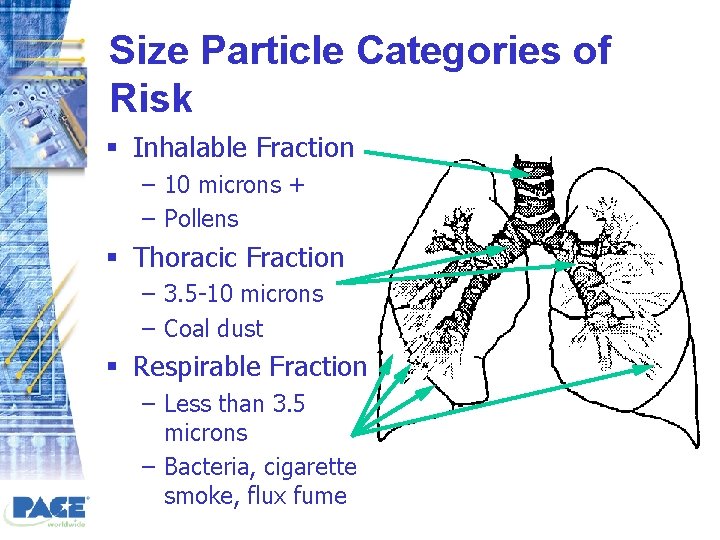 Size Particle Categories of Risk § Inhalable Fraction – 10 microns + – Pollens