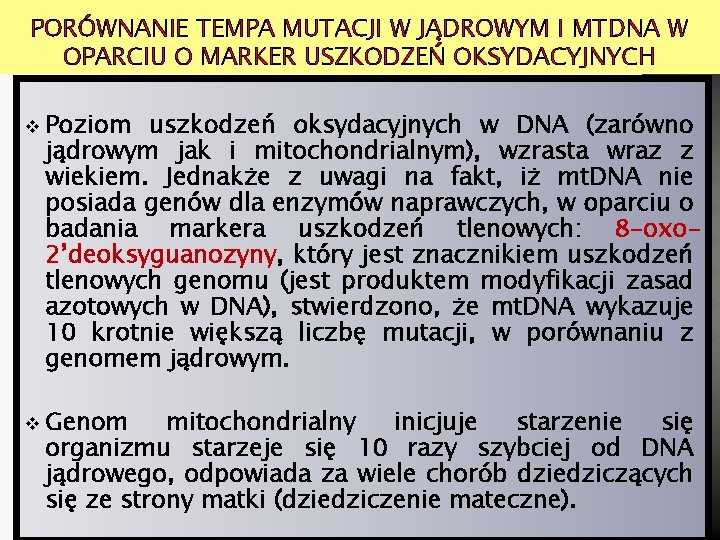 PORÓWNANIE TEMPA MUTACJI W JĄDROWYM I MTDNA W OPARCIU O MARKER USZKODZEŃ OKSYDACYJNYCH v