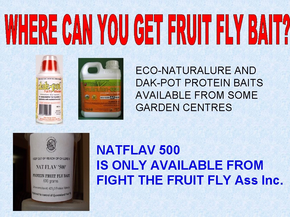 ECO-NATURALURE AND DAK-POT PROTEIN BAITS AVAILABLE FROM SOME GARDEN CENTRES NATFLAV 500 IS ONLY