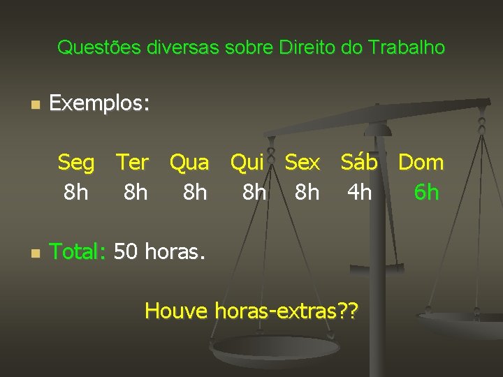 Questões diversas sobre Direito do Trabalho Exemplos: Seg Ter Qua Qui Sex Sáb Dom