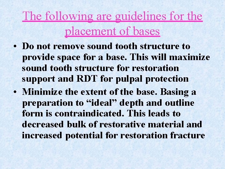 The following are guidelines for the placement of bases • Do not remove sound