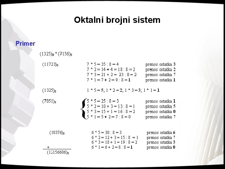 Oktalni brojni sistem Primer 