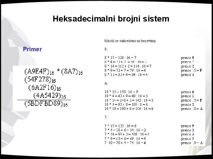 Heksadecimalni brojni sistem Primer 