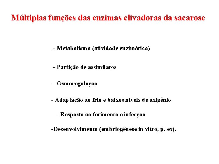 Múltiplas funções das enzimas clivadoras da sacarose - Metabolismo (atividade enzimática) - Partição de