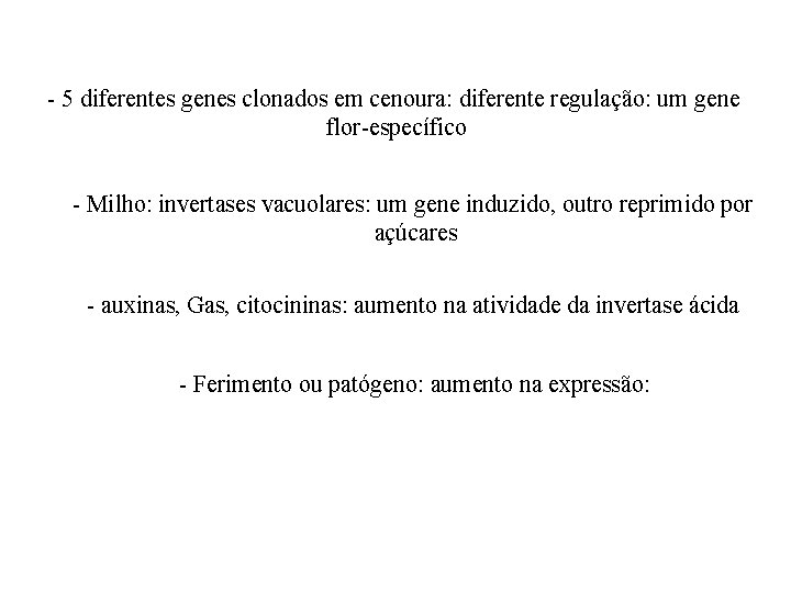 - 5 diferentes genes clonados em cenoura: diferente regulação: um gene flor-específico - Milho: